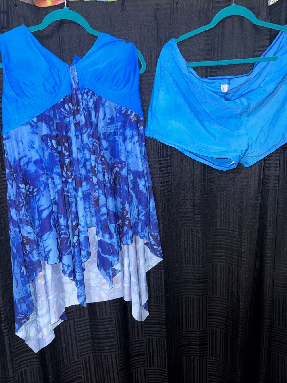 Blue Asymmetrical Swimsuit with Tie-Dye Panels